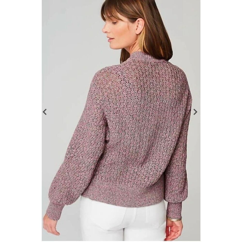 J. Jill Mixed Color Textured Cotton Knit V-Neck Cardigan Pink, Green Size L - Picture 2 of 12